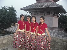 Hill brahmin girls in traditional attire Nepali culture.JPG