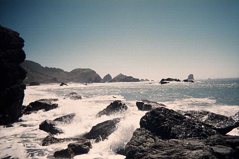 Waves crashing on rocks on the South Coast