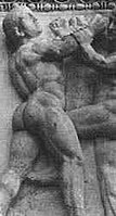 Pankratiasts fighting on a Roman relief