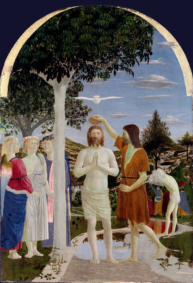 أيقونة لاتينيَّة تُصوِّرُ معمودية المسيح على يد النبي يوحنَّا (يحيى) المعمدان بن زكريَّا، على ضفاف نهر الأُردُن
