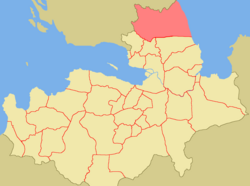 北英格里亚（红色）的位置，位于英格里亚（浅米色）历史区域内。