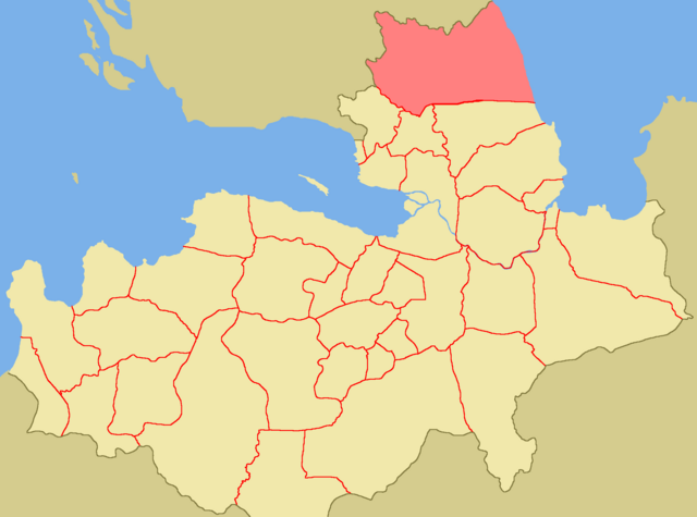 Localizarea Ingriei de Nord(cu roșu), în cadrul regiunii istorice Ingria (cu bej).