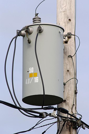 A 50 kVA pole-mounted distribution transformer