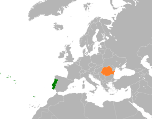 Mapa indicando localização da Portugal e da Roménia.