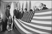 Presentation of an American Flag by President Nixon, 1970 Presentation of American Flag - NARA - 194701.tif