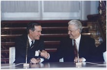 President Bush and Russian President Boris Yeltsin sign the Start II Treaty at a Ceremony in Vladimir Hall, The... - NARA - 186462.tif