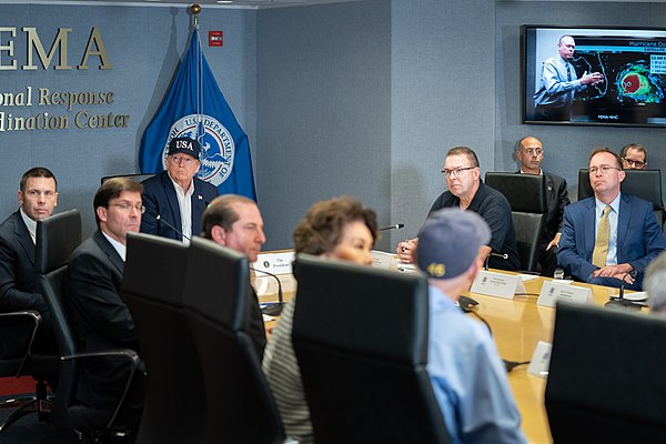 President Trump at a FEMA briefing on the hurricane