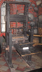 Photo of a replica of the printing press created by Johannes Gutenberg