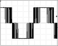 Ufiltreret "sinusbølge" udgangsspænding fra en tre-niveau inverter.