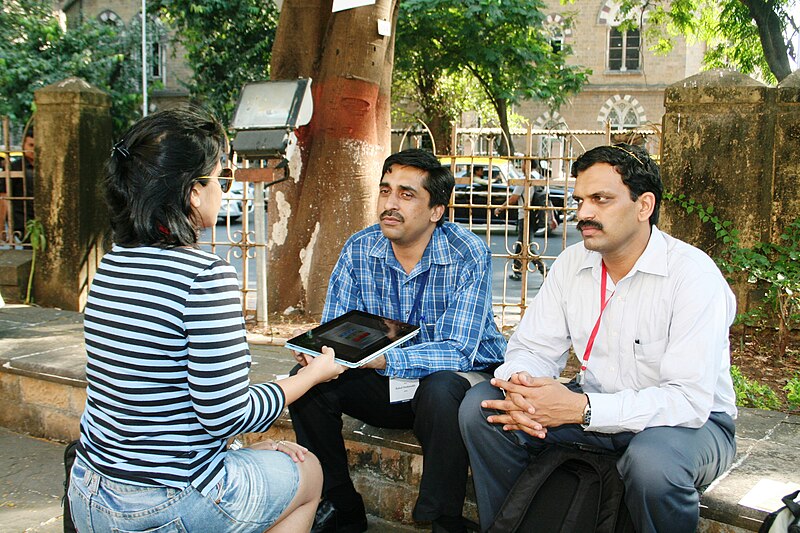 File:Rahul and Mandar during press interview during WikiConference India 2011.JPG