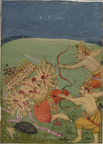 File:Rama and Lakṣmaṇa attack Ravana, shooting him with many arrows..jpg