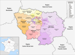 Departement, arrondissement och kommuner i Île-de-France