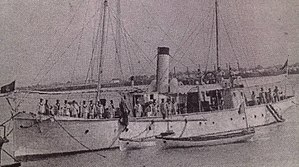 Romanian gunboat Grivița at Nicopol, 1913.jpg