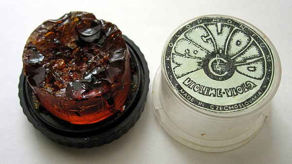A cake of rosin, made for use by violinists.