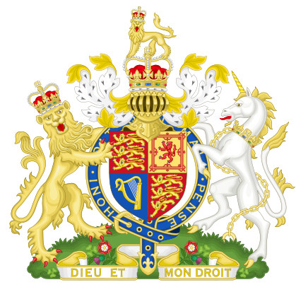 Royal Coat of Arms of the United Kingdom of Great Britain and Northern Ireland as used by Queen Elizabeth II from 1953 to the present