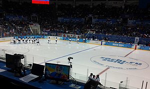 На предварительном раунде с командой России, Олимпиада в Сочи, 11 февраля 2014 года.