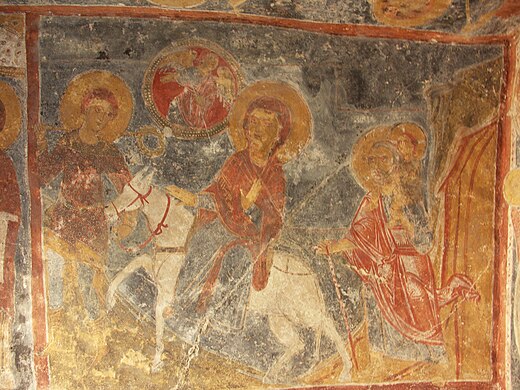 Fresco Vlucht naar Egypte met Jacobus de Mindere (links)