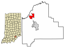 Scott County Indiana Incorporated and Unincorporated areas Austin Fremhevet 1802800.svg