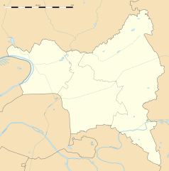 Mapa konturowa Sekwana-Saint-Denis, blisko centrum na dole znajduje się punkt z opisem „Romainville”