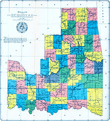 This map of the 'State of Sequoyah' was compiled from the USGS Map of Indian Territory (1902), revised to include the county divisions made under direction of Sequoyah Statehood Convention (1905), by D.W. Bolich, a civil engineer at Muskogee. Sequoyah map.jpg