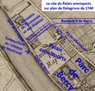 Site du palais omnisports sur plan de 1740