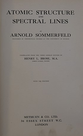 Title page to Atomic Structure and Spectral Lines (1923), translated by Henry Brose