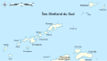 Carte des îles Shetland du Sud, avec l'île de l'Éléphant au nord-est.