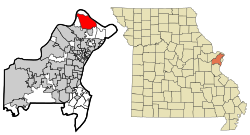 St. Louis County Missouri Incorporated and Unincorporated areas Old Jamestown Highlighted.svg