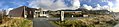 Stranda skule, primary school in the Municipality of Sund, Hordaland, Norway, monument by Nico Widerberg, Tine dairy truck 2017-10-25 cropped, distorted panorama d.jpg