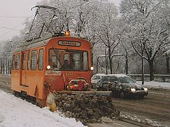 Tram snow plow (Vienna, Austria).