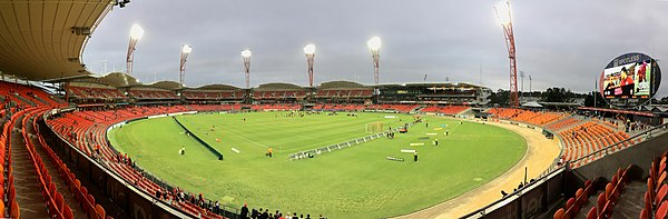 Panoramic view from the Cumberland Stand of the stadium in association football configuration. Sydney Showground Stadium panorama, March 2018.jpg