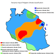 Tanzania map of Köppen climate classification