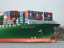 Thalassa Hellas container ship on its maiden voyage on the river Elbe