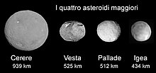 I quattro asteroidi maggiori della fascia principale