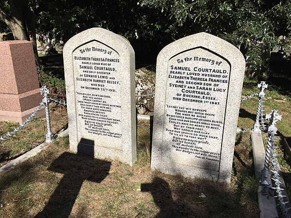 The graves of Samuel and Elizabeth Courtauld in Margate Cemetery, Kent