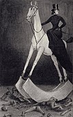 Doamna de pe Cal; se Alfred Kubin; 1901; stilou, cerneală, laviu și spray; 39.7 x 31 cm