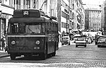 Trådbuss på Fredriksgatan på busslinje 14, 1967