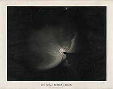Orionnebel auf einer astronomischen Zeichnung von 1881 (von Étienne Léopold Trouvelot, der mit George Phillips Bond und Edward Singleton Holden zusammenarbeitete)