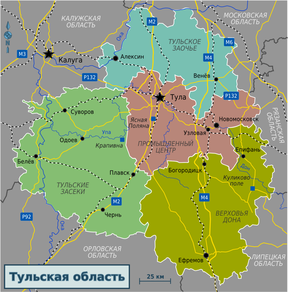 Географическая карта тульской области с городами и поселками