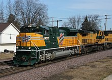 UP 1995 is an EMD SD70ACe owned by the Union Pacific Railroad painted in the Chicago and North Western Railway scheme, one of the 6 railroads acquired by UP UP 1995, Rochelle, 2007-03-11.jpg