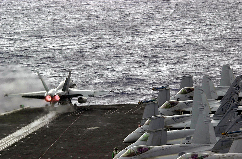 File:US Navy 030309-N-2385R-001 An FA-18A Hornet launches from the flight deck.jpg