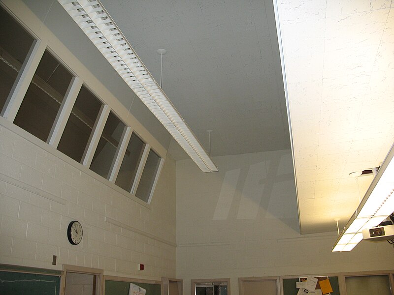 File:University of Wisconsin - Eau Claire - Laboratory School - Park School - One-way mirrors for upper-level observation deck viewing down into classroom.jpg
