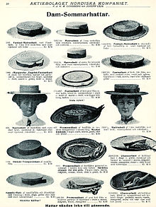 An ad for various styles of straw hats Ur AB Nordiska Kompaniets varukatalog, 1906. Damhattar - Nordiska Museet - NMA.0035952.jpg