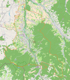 Mapa konturowa Ustronia, u góry po lewej znajduje się punkt z opisem „Nierodzim”