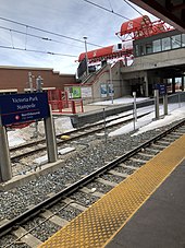 Victoria Park/Stampede Station was the only C-Train station to contain 3 platforms prior to the station's replacement Victoria Park Stampede Station 20180414.jpg