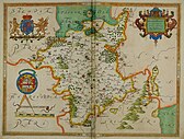 Hand-drawn map of Worcestershire by Christopher Saxton from 1577. Wigornia Atlas.jpg