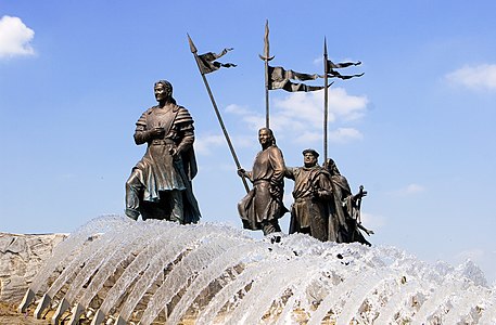 Attila statue in Nibelungs fountain (Austria, Tulln)