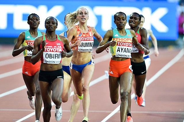 Almaz (second from the right) races in the 5000 heat at the 2017 London World Championships, where she won silver in the final and gold for the 10,000