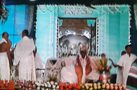 Dr. Mahanambrata Brahmachariji's holy statue is being worshipped by his disciples at Mahanam Angan, Kolkata on the day of Guru Purnima.