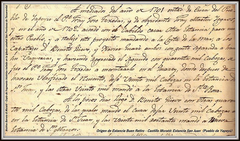 File:YAPEYU. ARCHIVO LAGUNA. Fragmento de texto que se nombra Estancia de San Juan, antecesora de Estancia Buen Retiro de Barreto & Morató.jpg